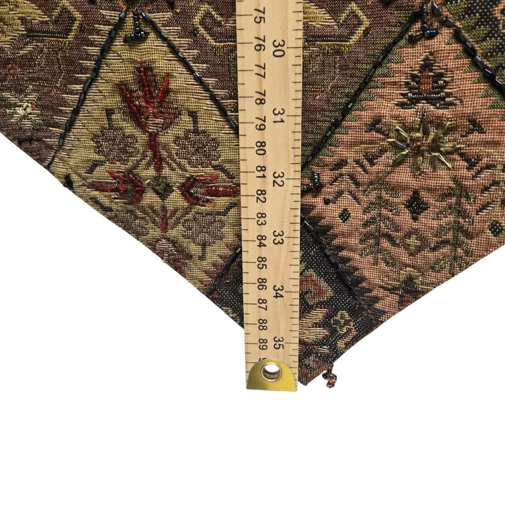 Woven Tapestry Beaded Table Runner Harlequin Diamond Floral Earth Tones 13x70